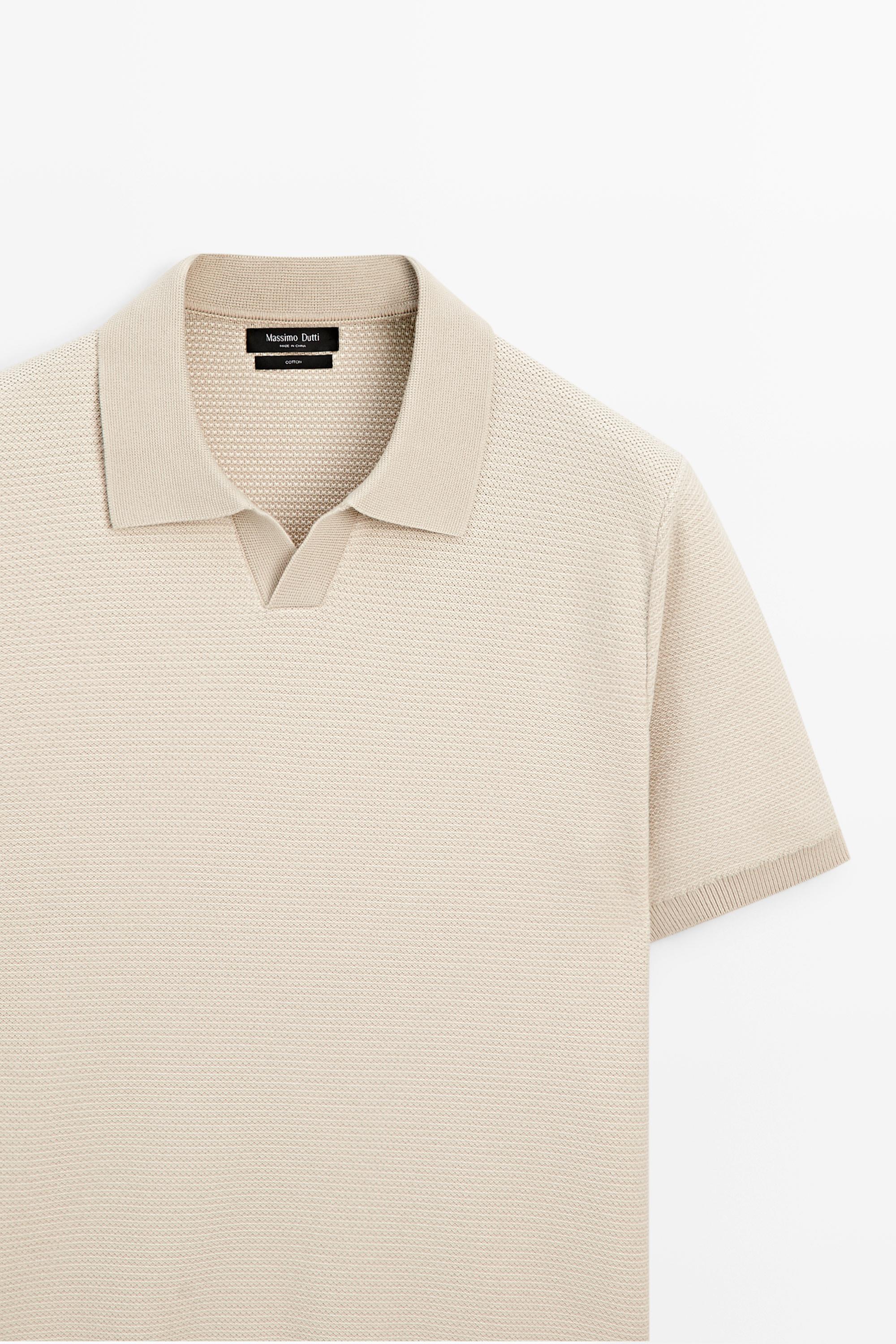 100% cotton contrast knit polo sweater